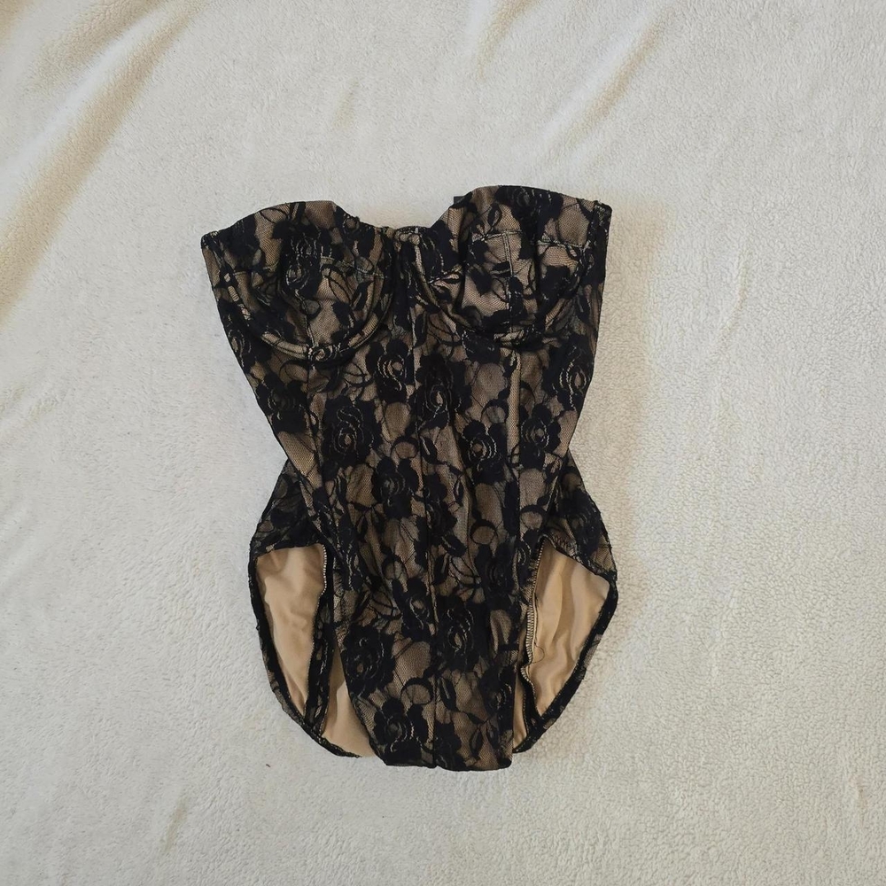 Norma Kamali Black and Nude Lace Corset